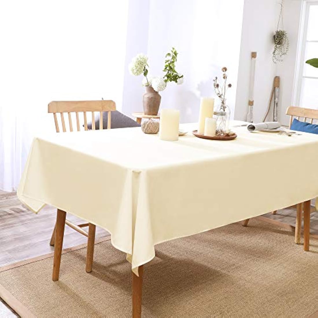 Deconovo Home Decorative Oxford Wipeable Tablecloth Rectangle Water Resistant Tablecloth for Kids Table 130x130cm(51x51in) Beige