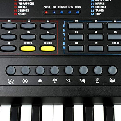 RockJam 49 Key Keyboard Piano with Power Supply, Sheet Music Stand, Piano Note Stickers & Simply Piano Lessons., Black