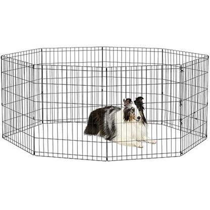 New World Folding Metal Dog Exercise Pen and Pet Playpen with No Door, Includes Grounding Stakes and Provides 1.5 Meters of Play Space, 76 cm Tall, Black E-Coated, B552-30