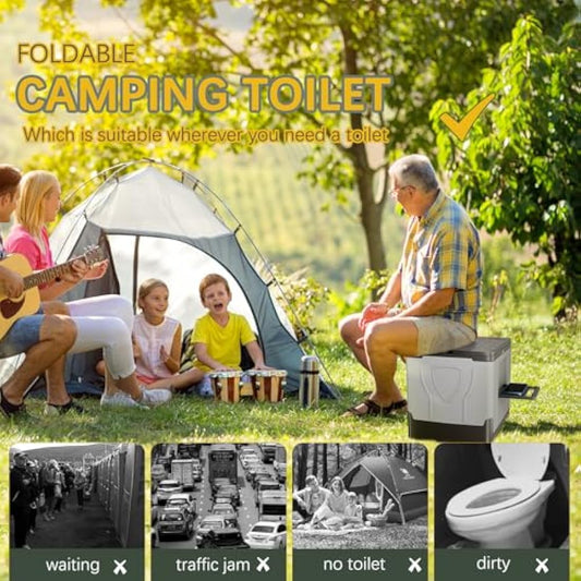 congumi Folding Camping Toilet, Portable Toilets for Adults,Travel Toilet with Paper and Phone Holder, Emergency Toilet with 20pcs Trash Bags, Car Toilet/Campervan Toilet/Fishing Toilet