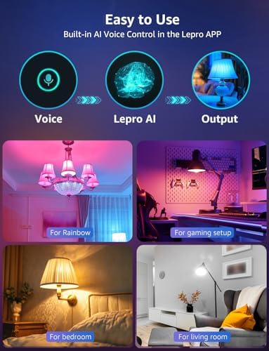 Lepro BP1 AI Smart Bulb E14, Music Sync Small Edison Screw Bulb, Voice Control, 4.9W 470LM Bluetooth & WiFi Bulb, LLM AI Lighting Design Assistant, Work with Alexa & Google Assistant, 4 Packs
