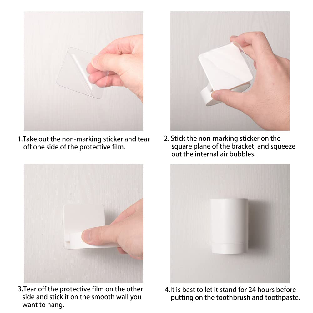 Anwangda Wall Mounted Toothbrush Holder, No Drilling Non-marking Sticker Multifunction Tooth Mug Toothpaste Accessories Sets for Bathroom to Keep