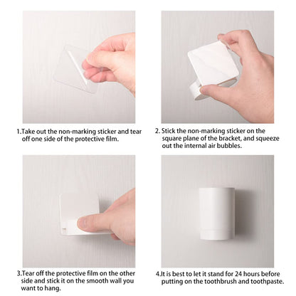 Anwangda Wall Mounted Toothbrush Holder, No Drilling Non-marking Sticker Multifunction Tooth Mug Toothpaste Accessories Sets for Bathroom to Keep