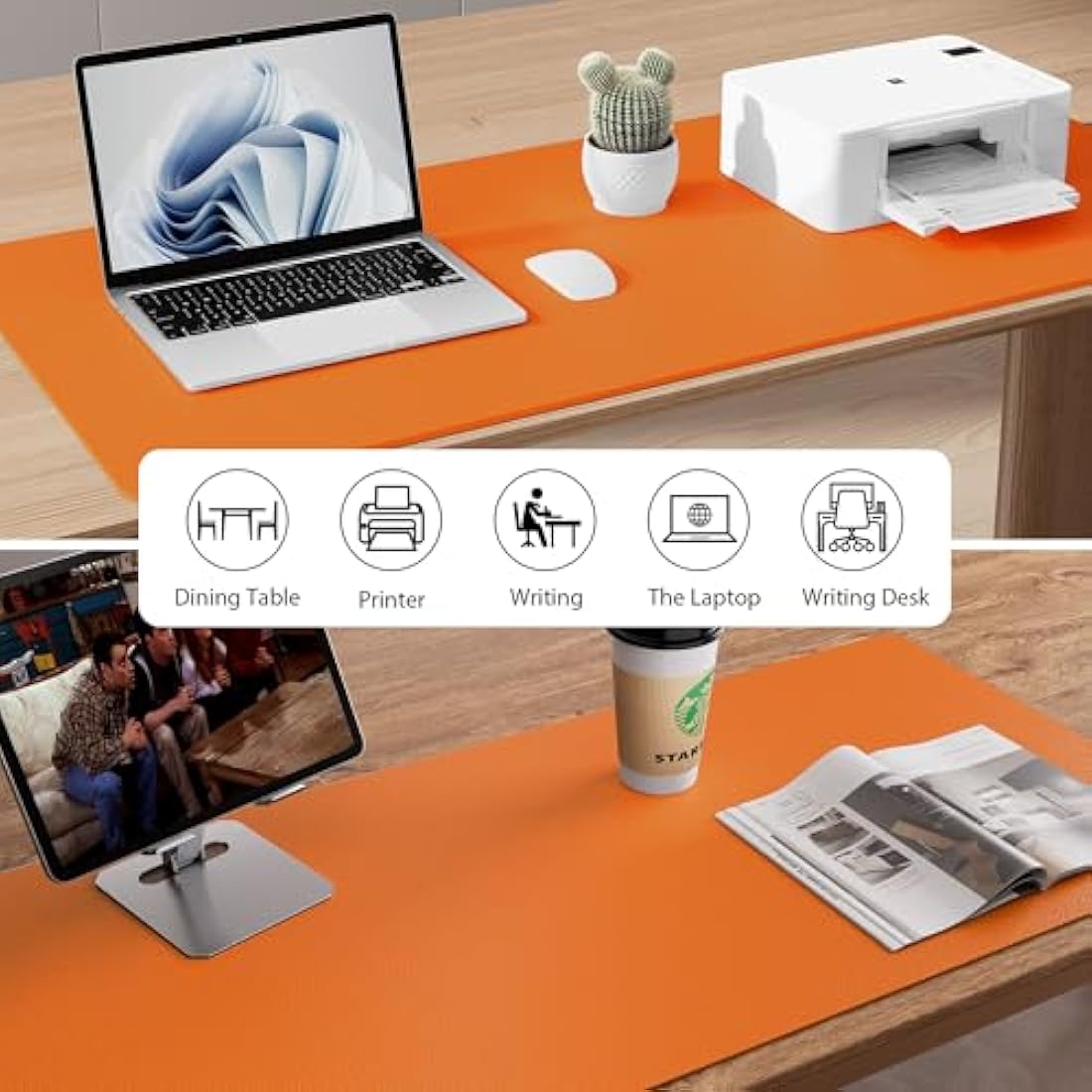Aothia Leather Pad, Mouse Mat, Office Desk Mat, Non-Slip PU Leather Desk, Laptop Desk Pad, Waterproof Desk Writing Pad for Office and Home(60x35cm,H Orange)