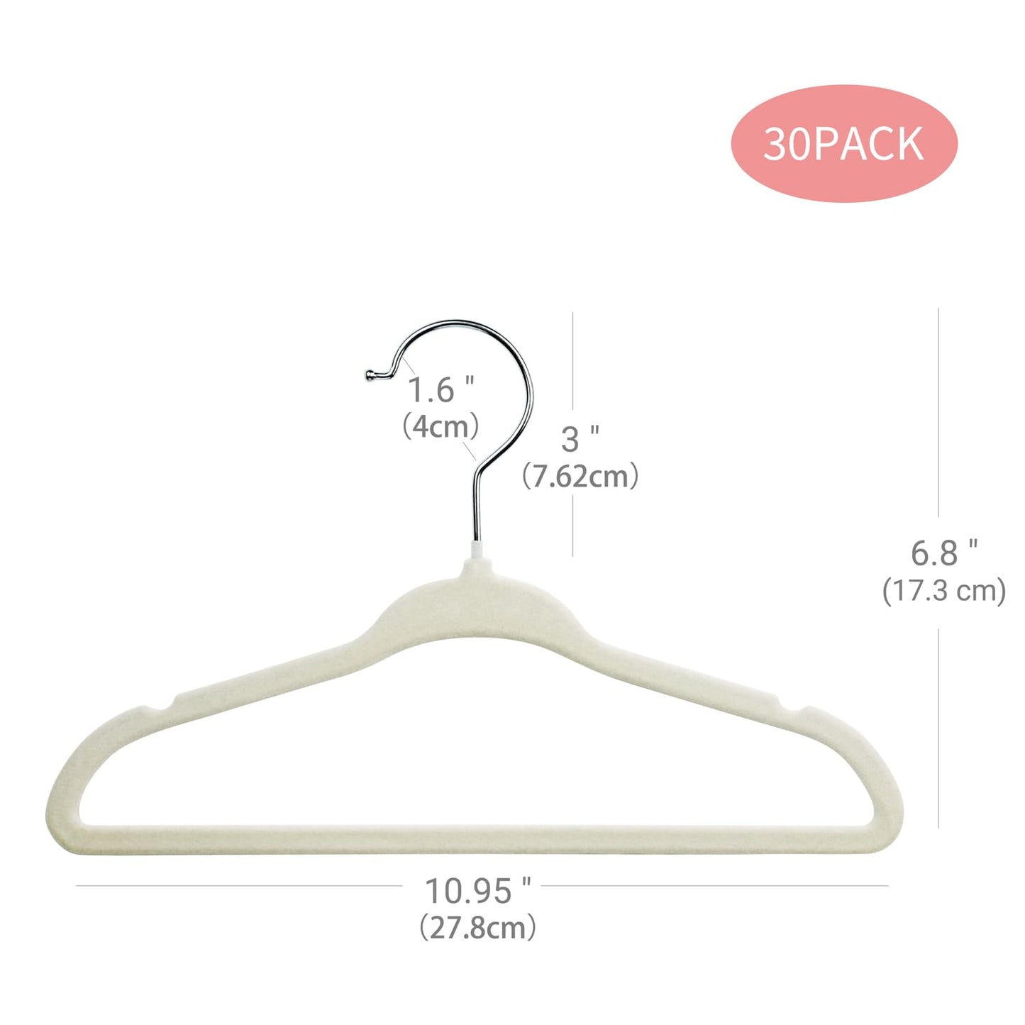 ManGotree 11" Baby Velvet Hangers Non-Slip Kids Hangers 30 Pack Beige