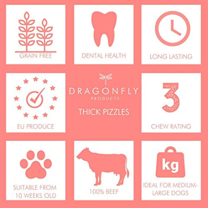Dragonfly Products. 10 x 15cm Thick Bulls Pizzle Bully Sticks for Dogs & Puppies - Healthy, Natural Dog Thick Treats Chews