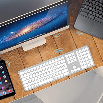 Macally BTWKEYMB-UK, extended Quick-Switch Bluetooth wireless keyboard for Mac, PC, iOS and Android, number pad, UK QWERTY layout, aluminium design