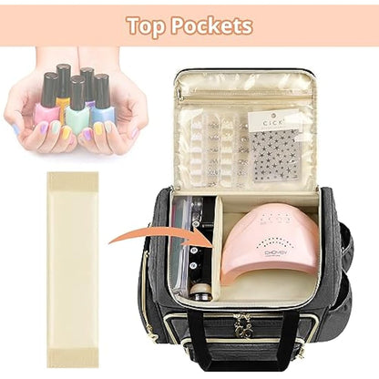 Betoores Nail Polish Organiser, Double Layer Nail Polish Case with 2 Removable Bags Hold 70 Bottles (15ml - 0.5 fl.oz) Nail Varnish Storage Bag for Nail Dryer Manicure Tool, Nail Supplies - Grey