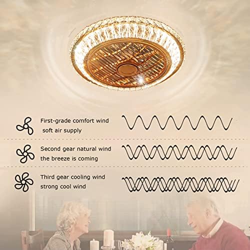 Ceiling Fan with Lamp, Crystal Ceiling Fan with LED Light, 72W Modern LED Dimmable Ceiling Light, Adjustable Wind Speed, with Remote Control, Fan Lighting with air Guide Wheel, 360° air Circulation