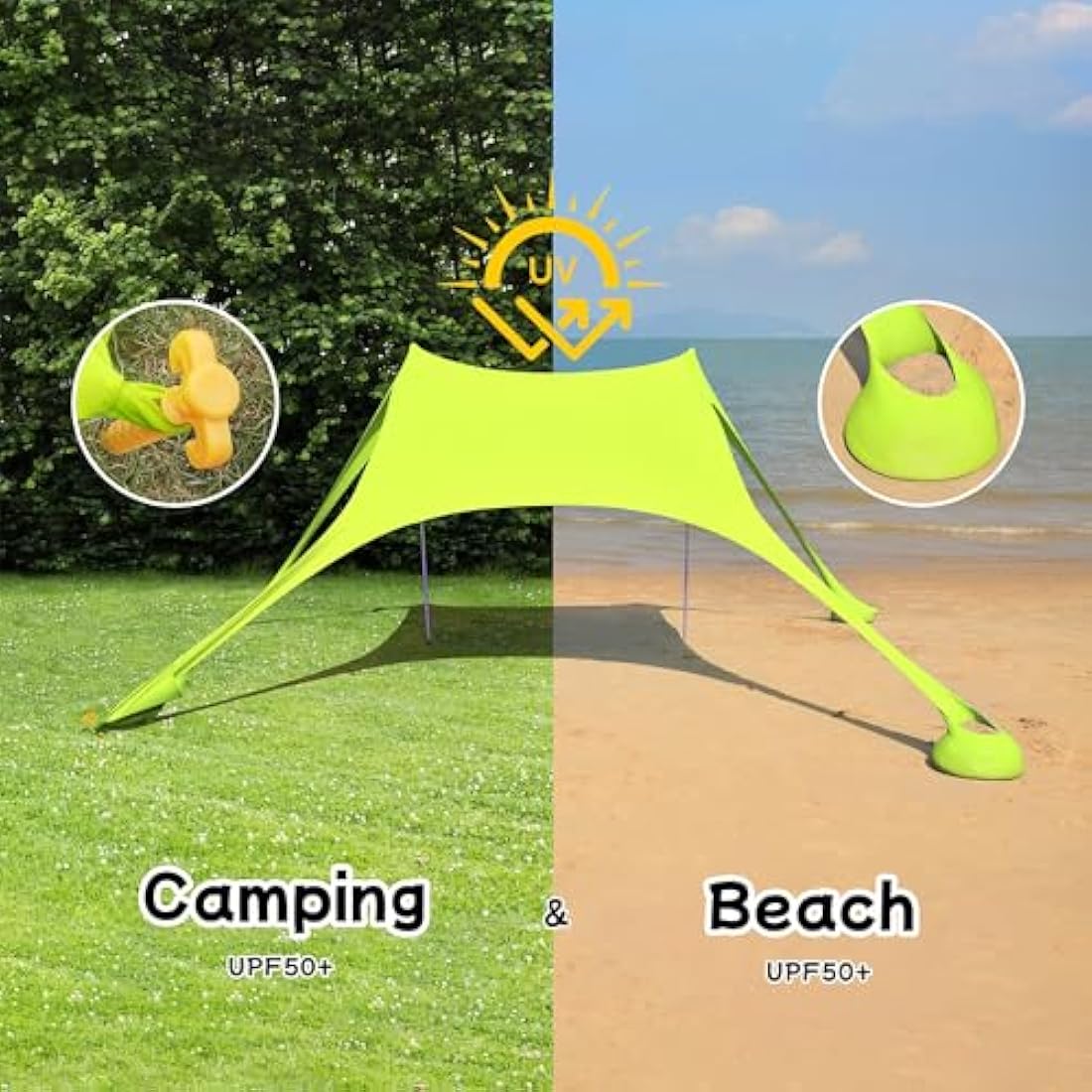 Floving Beach shade tent awning 4-5 people beach sunscreen anti-UV portable umbrella Sun Shelters (Green)