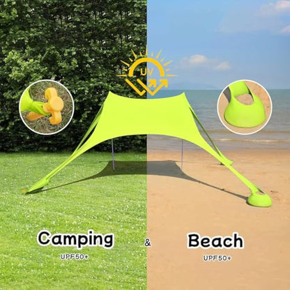 Floving Beach shade tent awning 4-5 people beach sunscreen anti-UV portable umbrella Sun Shelters (Green)