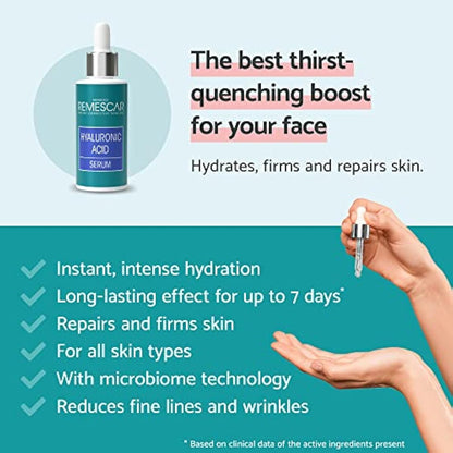 Remescar Hyaluronic Acid Serum for Face 30ml - Intense Moisturising Complex for Skin Hydration for Beautiful & Healthy Skin - Face Serum with Hyaluronic Acid - Reduce Fine Lines & Wrinkles