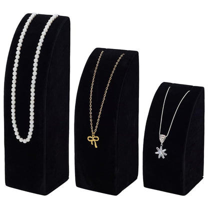 FINGERINSPIRE 3Pcs Velvet Necklace Display Stand 14.35/19.5/24.5cm Height Black Jewelry Holder Organizer for Selling Pendant Chain Necklace Rack for