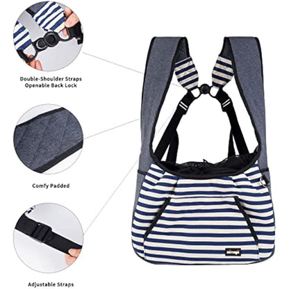 NATUYA Dog Sling Carrier Puppy Carrier, Adjustable Pet Front Sling Carrier Backpack Travel Bag, Bottom Pad, Pet Carrier for Small Dog Cat Puppy Traveling Hiking Camping (Blue Stripe, 3-7kg)