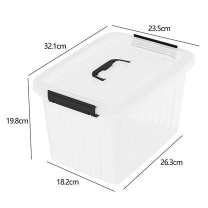 Melontray 10 L Clear Plastic Storage Box with Lid, 4 Pack Latch Storage Boxes