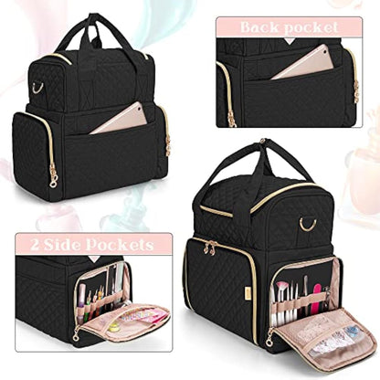 Luxja Nail Polish Organiser Hold 48 Bottles and a Nail Lamp, Nail Polish Case with 2 Removable Bags and Tools Storage Pockets (Patented Design), Black