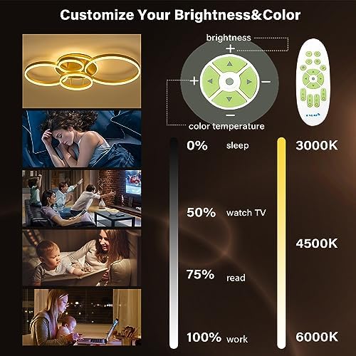 XEMQENER LED Ceiling Light, 77W Dimmable Chandeliers with Color & Brightness Adjustable, Modern LED Ceiling Lamp with Remote & Memory Function for Living Room, Bedroom, Kitchen, Hallway, Office