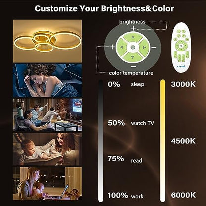 XEMQENER LED Ceiling Light, 77W Dimmable Chandeliers with Color & Brightness Adjustable, Modern LED Ceiling Lamp with Remote & Memory Function for Living Room, Bedroom, Kitchen, Hallway, Office
