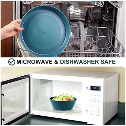 Greentainer Plastic Unbreakable Dinnerware Sets,12PCS Camping Tableware, Lightweight Plates, Bowls and Mugs, Microwave& Dishwasher Safe Plates Set, Service for 4, Great for Kids & Adults