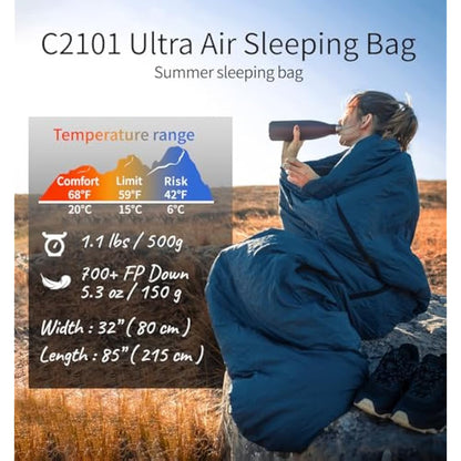 Litume Ultra Compact Sleeping Bag for Summer and 3 season 700+ Fill Power Down, Ultra-Lightweight and PortableMummy Sleeping Bag, 6-20°C/3-15°C Sleep Sack for Hiking Traveling Camping Backpacking