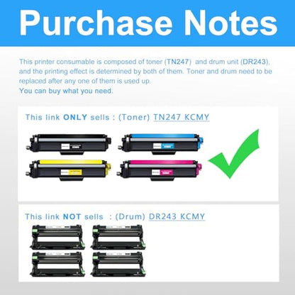 LCL TN247 TN-243CMYK High Yield Toner Cartridge Replacement for Brother TN243 TN-243 TN-247 for HL-L3230CDW L3210CW DCP-L3550CDW DCP-L3510CDW HL-L3270CDW MFC-L3750CDW MFC-L3770CDW (4 Pack)