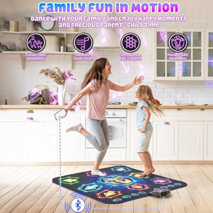 Dance Mat, 2024 Light Up 8-Button Dance Pad with Wireless Bluetooth, Upgraded Flowing Light Control System with Stands, Kids Toys Music Games Birthday for 3-12 Year Old Boys Girls