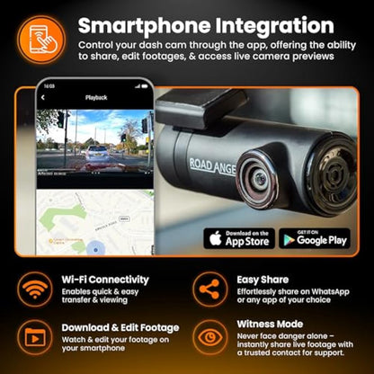 Road Angel Halo Drive 2K In Car Camera Dash Cam Front - Dashcam Front - Night Vision Dashcams for Cars - Car On-Dash Mounted Cameras with Supporting App, Black