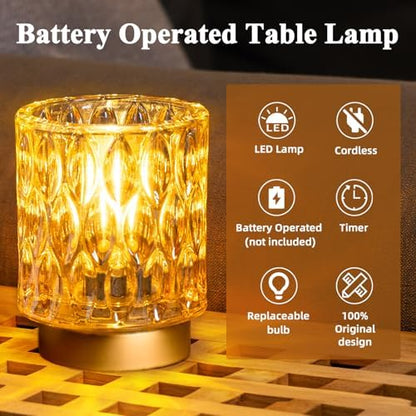 Premier Battery Operated Lamp, Bedside Lamps Set of 2 Timer, Cordless Table Lamp, Mini Battery Operated Lights, Decorative Table Lamps for Bedroom Living Room, Amber [Energy Class E]