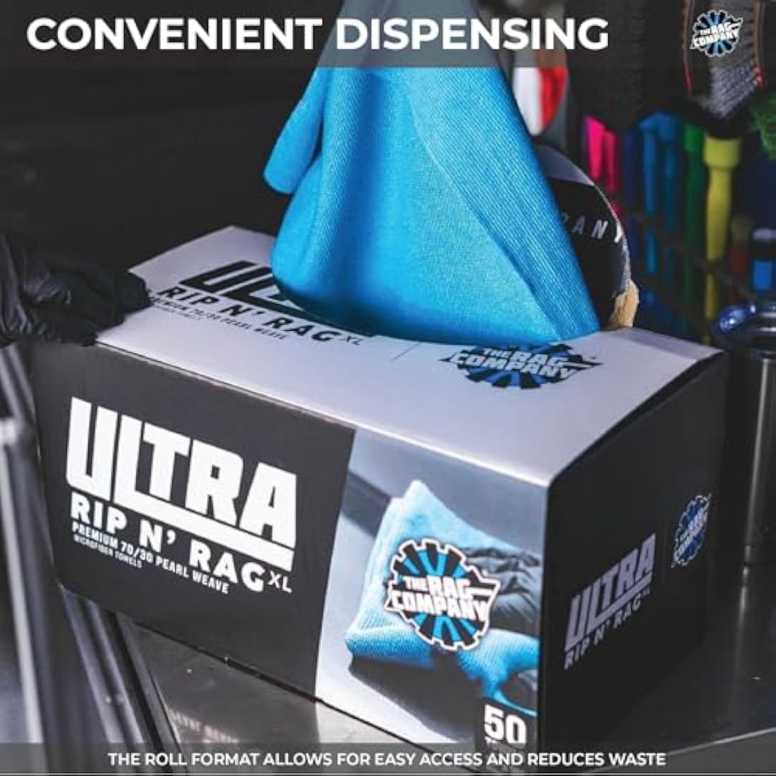 The Rag Company - Ultra Rip N' Rag XL Premium Reusable Pearl-Weave Microfiber Towels for Coatings, Glass, Detailing, Home, RV and More - 50 Count - Quality 70/30 Blend - 280gsm 16" x 16" - Ultra Blue