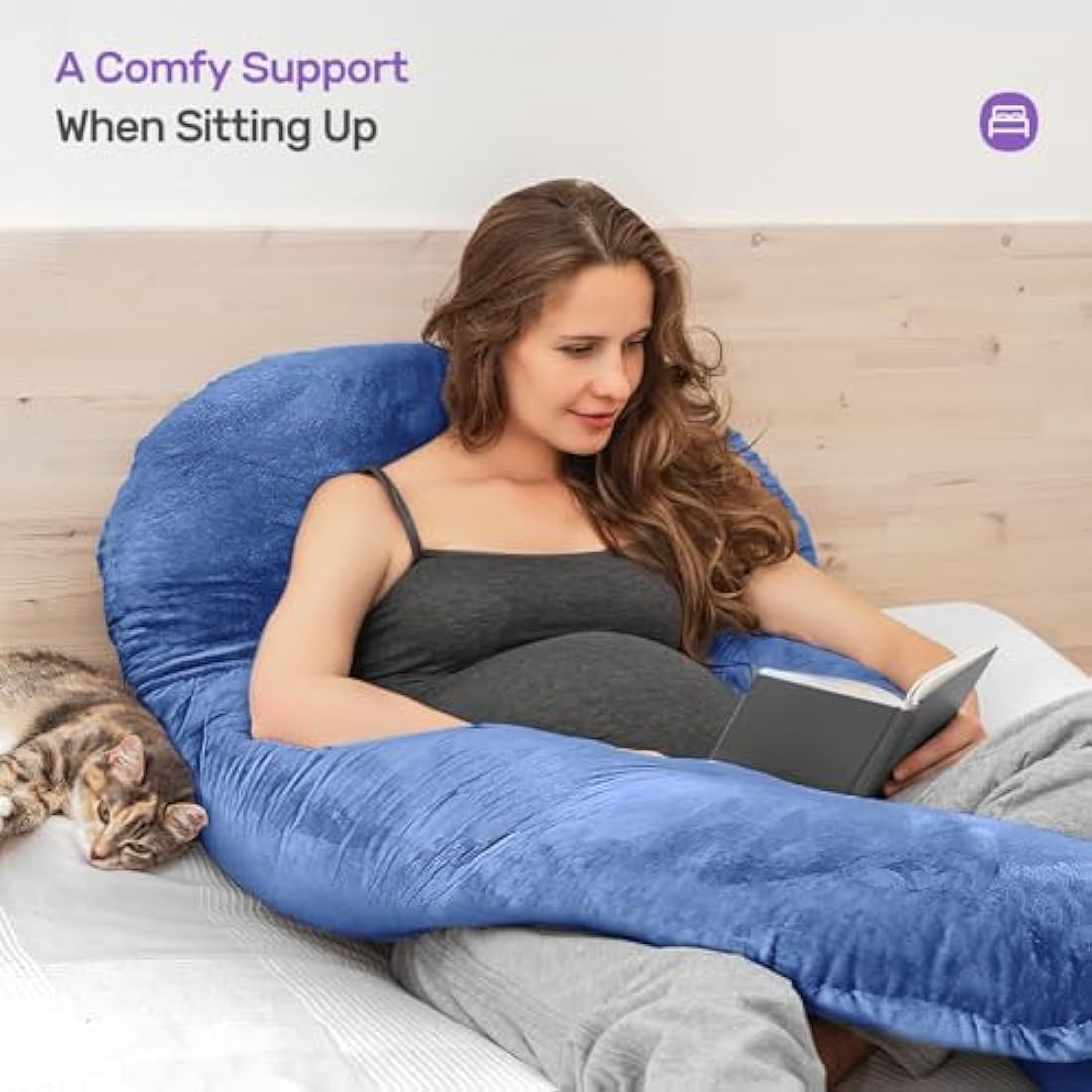 Nuliie Pregnancy Pillow for Sleeping, U Shaped Full Body Pillow Pregnancy Pillows, Maternity Pillow Support for Back, Hips, Legs for Pregnant Women, With Washable Velvet Cover (Navy)