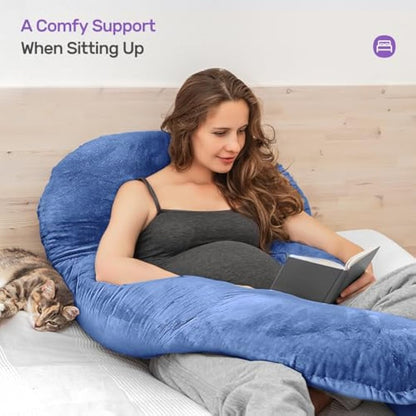 Nuliie Pregnancy Pillow for Sleeping, U Shaped Full Body Pillow Pregnancy Pillows, Maternity Pillow Support for Back, Hips, Legs for Pregnant Women, With Washable Velvet Cover (Navy)