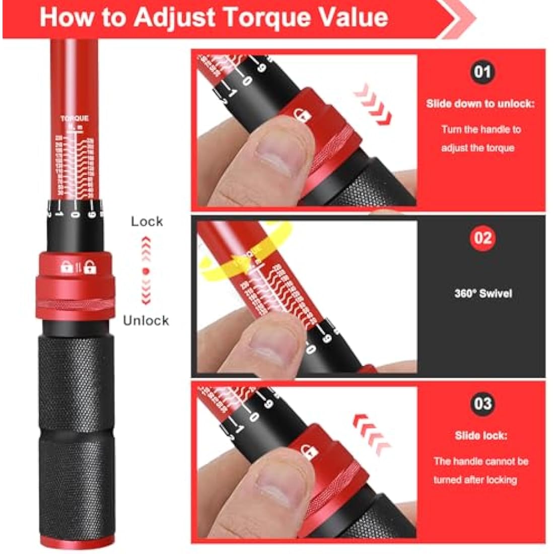 ATsafepro Torque Wrench 1/2 Inch 20-230 Nm, Dual-Direction Adjustable Wheel Torque Wrench, Accuracy ± 3% 72 Tooth Drive Click for Automobile Maintenance