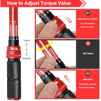ATsafepro Torque Wrench 1/2 Inch 20-230 Nm, Dual-Direction Adjustable Wheel Torque Wrench, Accuracy ± 3% 72 Tooth Drive Click for Automobile Maintenance