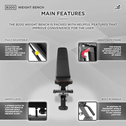 JLL® B200 Adjustable Weight Bench, Multiple levels of incline, Heavy-duty frame suitable for weight lifting exercises, Full body workouts, Home gym use