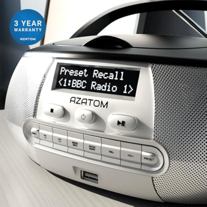 Portable CD Player with DAB/DAB+/FM Digital Radio | Bluetooth & USB MP3 Player | Battery & Mains Powered (6x”C”) | Dual Alarms & Sleep Timer | Perfect for Home, Office or Outdoors | AZATOM Zenith Z2