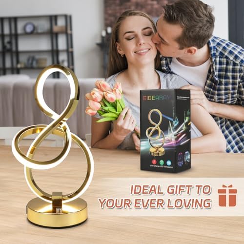 EIDEARAY Modern LED Table Lamp,3 Color Temperatures,Touch Control Stepless Dimmable Bedside Table Lamp with USB Ports, Touch Control LED Nightstand Lamp, Desk Lamp for Living Room,Bedroom(Gold)