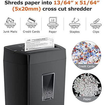 Bonsaii 12-Sheet Cross Cut Paper Shredder, Home Heavy Duty Shredder, P4 Security(5x20mm), 5-Minute Continuous Shredding, Shreds Credit Cards, Mails & Staples, 21L Bin(C275-A)