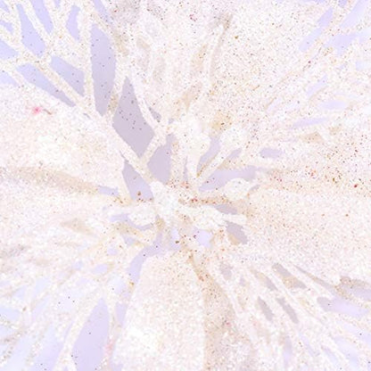 12pcs Glitter Poinsettia Christmas Artificial Flowers Christmas Tree Floral Ornaments Decorations Xmas Tree Pendant Christmas Wreath Filler (White)