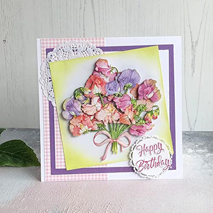 Katy Sue Designs Pretty Flowers 3D Die-Cut Decoupage Sheets for Card Making. A Pack of 24 Sheets of Floral-Themed Die Cuts for Card Making Supplies With Sweet Peas, Corn Poppies, Hydrangeas, & Pansies