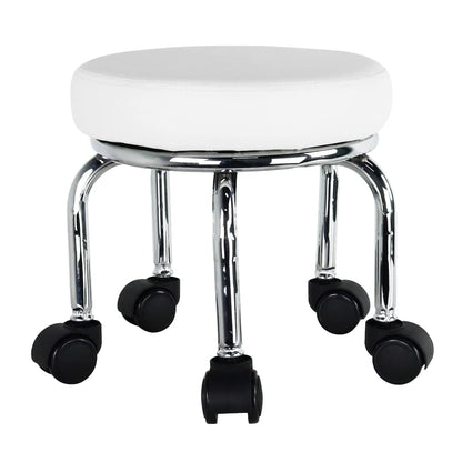WKWKER Small Rolling Stool PU Leather Rotating Seat 360° Swivel Low Round Stool with Universal Wheels for Home Massage Garden Office Garage Shop