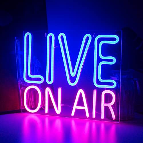 Looklight Live On Air Neon Sign Blue Pink Letters Led Neon Light On Air Sign Neon Word Sign Led Wall Art for Studio Bedroom Game Room Party Streaming Bar Club Decoration with USB Power
