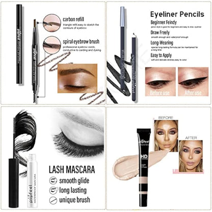 Professional Makeup Set,MKNZOME Make Up Set With Make-up Case Portable Travel Makeup Kit Birthday Xmas Makeup Gift Set Eyeshadow Palette Foudation Lip Gloss for Women Girls