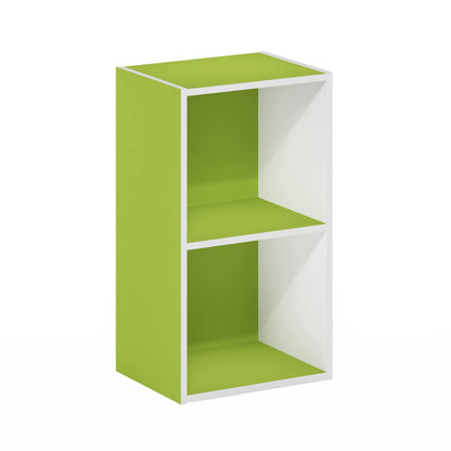 Furinno PASIR Book Shelf, 2-Tier Modern Bookshelf, Open Shelves Bookcase 9 x 12 x 21, for Living Room, Bedroom, Home Office, Green/White