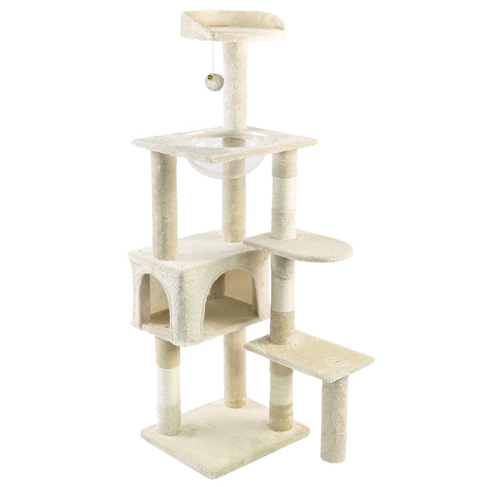 VOUNOT? Cat Tree Tower, Cat Condo with Space Capsule, Multi Level Cat Climbing Frame Indoors, Cat Activity Tree, Beige