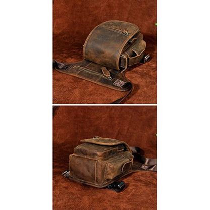 Le'aokuu Mens Genuine Leather Messenger Riding Hip Bum Waist Pack Drop Leg Cross Over Thigh Bag