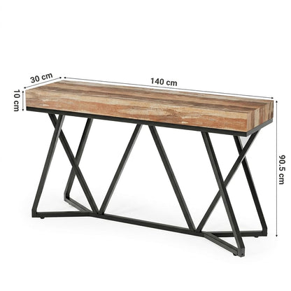 LITTLE TREE Narrow Console Table, 140 cm Entryway Table with Unique Metal Base, Wooden Console & Sofa Tables, Modern Farmhouse Hallway Table