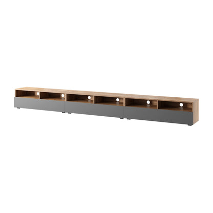 Selsey REDNAW - Modern TV Stand/TV Cabinet with 3 Drawers / 300 cm/Wotan Oak/Grey Gloss