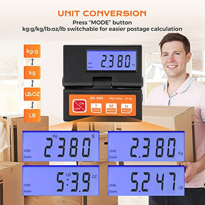 Bonvoisin Postal Scale Digital 50kg/110lb Parcel Shipping Scale with Separate Large LCD Display, 2 AAA Batteries & UK Power Adapter Included, g/kg/oz/lb Switchable, with Stable & Hold Indication