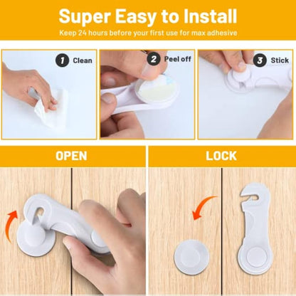 TRILINK Cupboard Locks for Children 10 Pack, Baby Proof Child Safety Cupboard Locks, Child Locks for Cabinets Drawer Door, Fridge Locks for Kids, Strong Adhesive Baby Locks for Kitchen Furniture