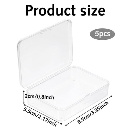 Ezranova 5 Pieces Storage Boxes with Lid,Rectangular Empty Mini Clear Plastic Organizer Storage Box Containers with Hinged Lids for Small Items Beads